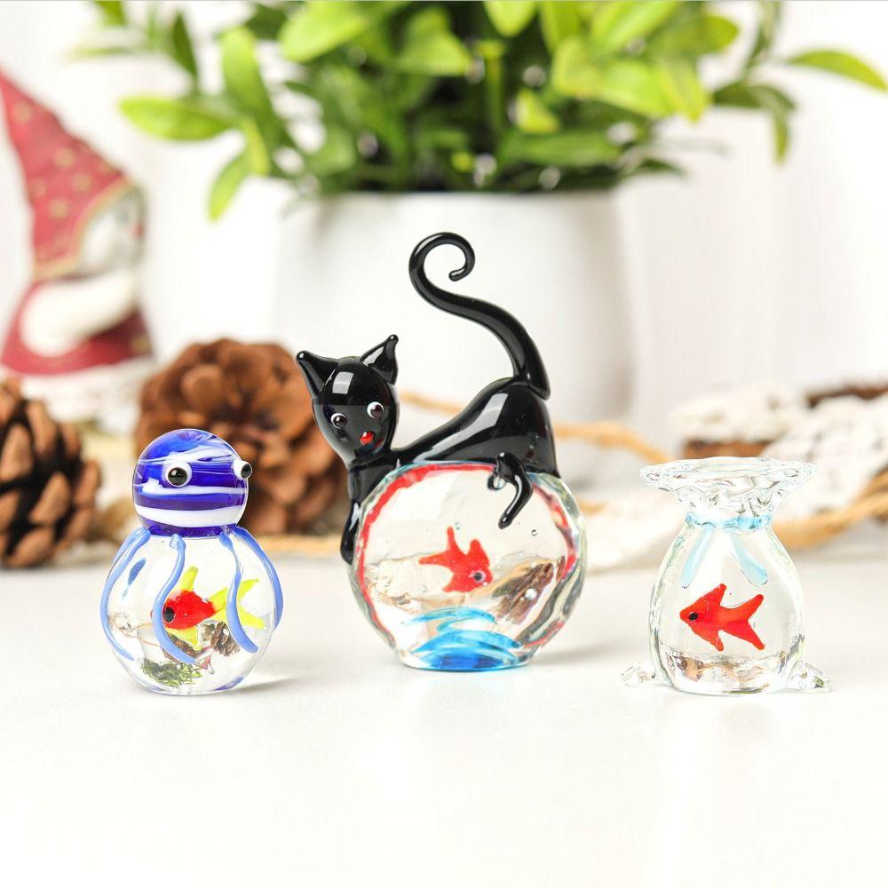 Home Decor Mini Pocket Fish Ornaments Tabletop Ornament Living Room Black Cat Ornaments Office Desktop Glass Fish Delicate