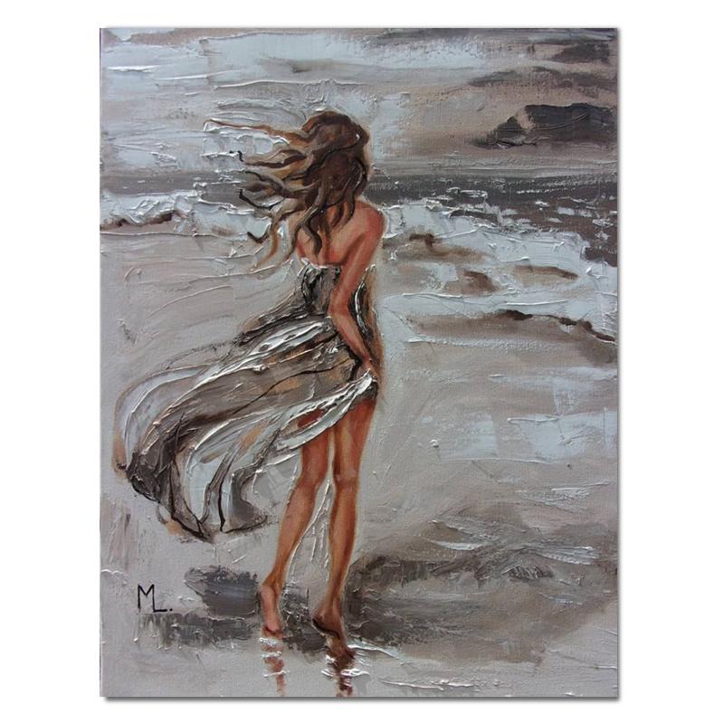 Красивая девушка на берегу моря, картина маслом, холст, HD печать, женские настенные художественные фотографии, украшение для гостиной, дома