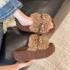 Retro Thick-soled Height-increasing Fluffy Slippers for Women's Outer Wear 2025 New Autumn and Winter Super-hot Fluffy Explosive Cotton Slippers