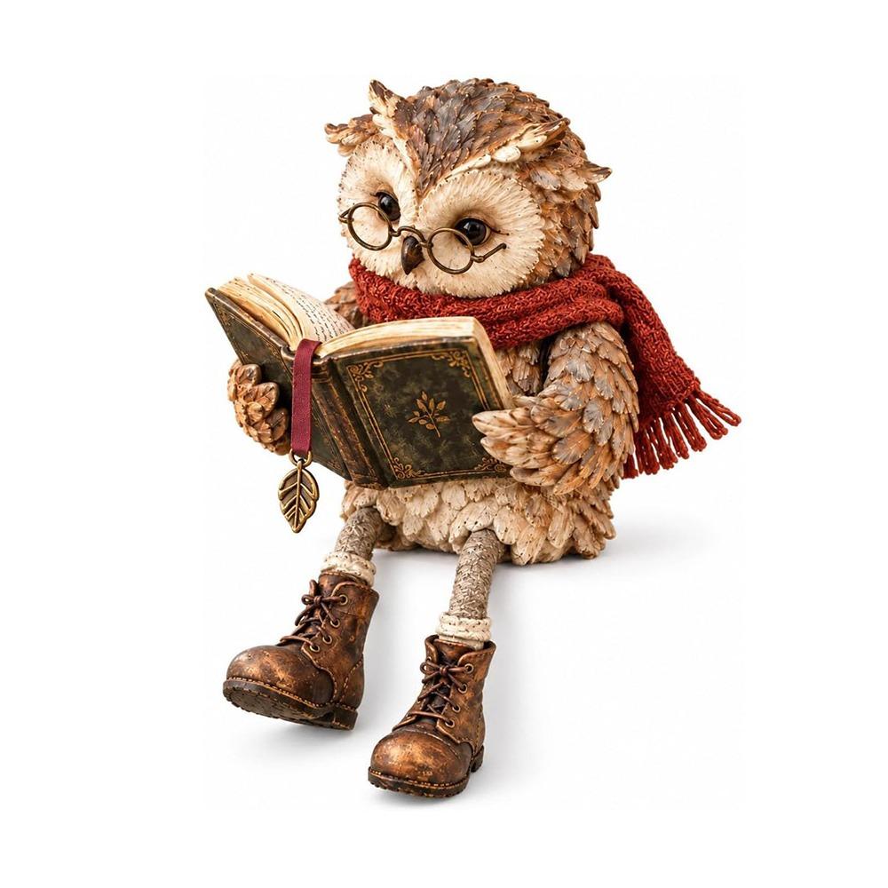 Reading Pose Reading Owl Statue Glasses Owl Sculpture Gifts Study Room Ornament Home Library Decor