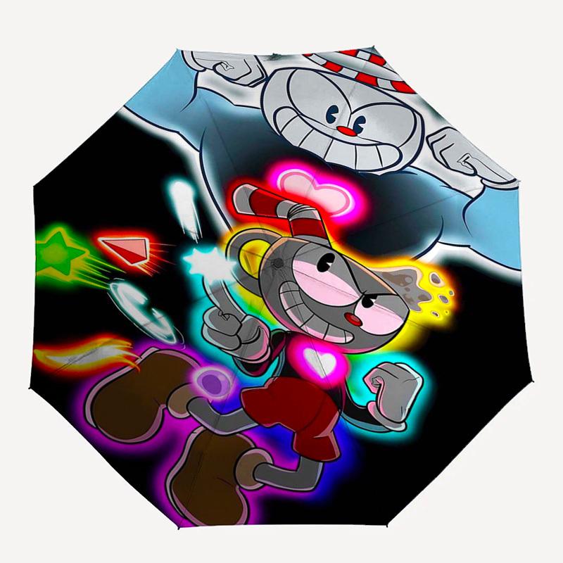 1 шт. Зонт для улицы Cuphead & Mugman - Автоматическое открытие/закрытие, Портативная 3-складная конструкция, Железный каркас с 8 ребрами - Идеальный подарок для поклонников, Путешественников, На каждый день