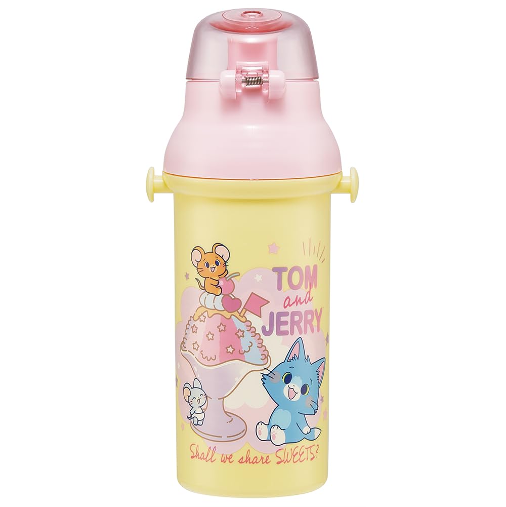 Skater Пластиковая бутылка для воды 480 мл, одно нажатие, антибактериальная, для детей, легкая, антибактериальная обработка, сделано в Японии, Том и Джерри притворяются