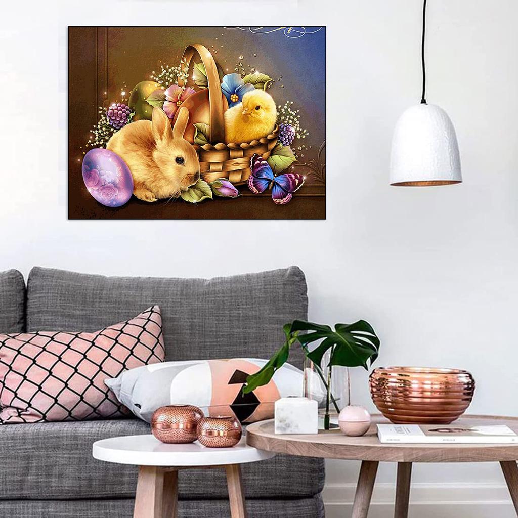 5D Diy Алмазная картина Желтый кролик и маленький желтый цыпленок Набор для вышивки крестом Полный алмазная вышивка Мозаика Художественная картина Стразы Декор Подарок