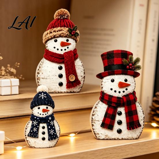 Rustic Christmas Table Decor Wooden Tabletop Decor Reindeer Animal Figurines Farmhouse Style Holiday Window Display Ornaments Tiered Tray Ornaments,