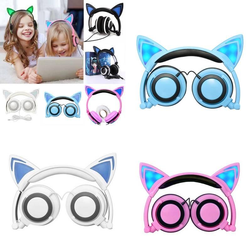 Игровые светодиодные наушники с микрофоном Серия "Кошачьи ушки" для подростков и киберспортсменов