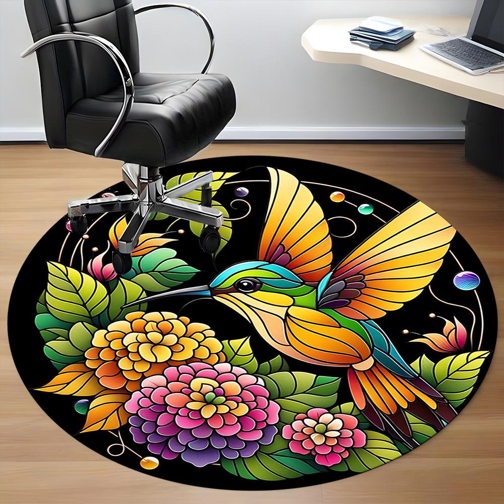 1pc Hummingbird Flowers Office Round Area Rug, Indoor Mat Suitable ForOffice, Under Office Chairs Bedroom Living Room Home Decor, Room Decot111