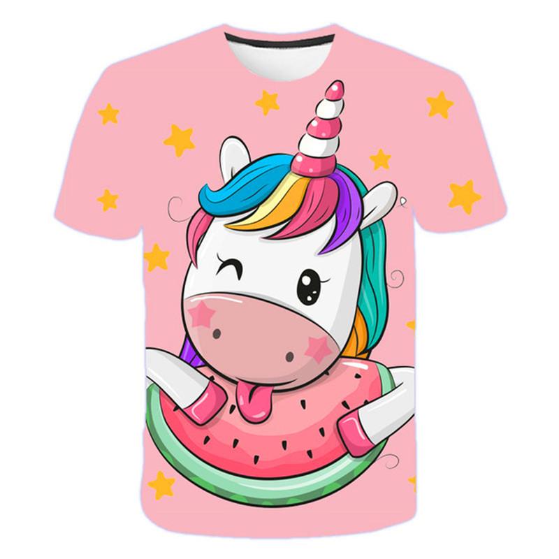 Kids Girls T-shirt Short Sleeve Unicorn 3D Print Tops Children Summer Sweatshirt 4-14 Years Girl Cute Unicorn Casual T Shirts
