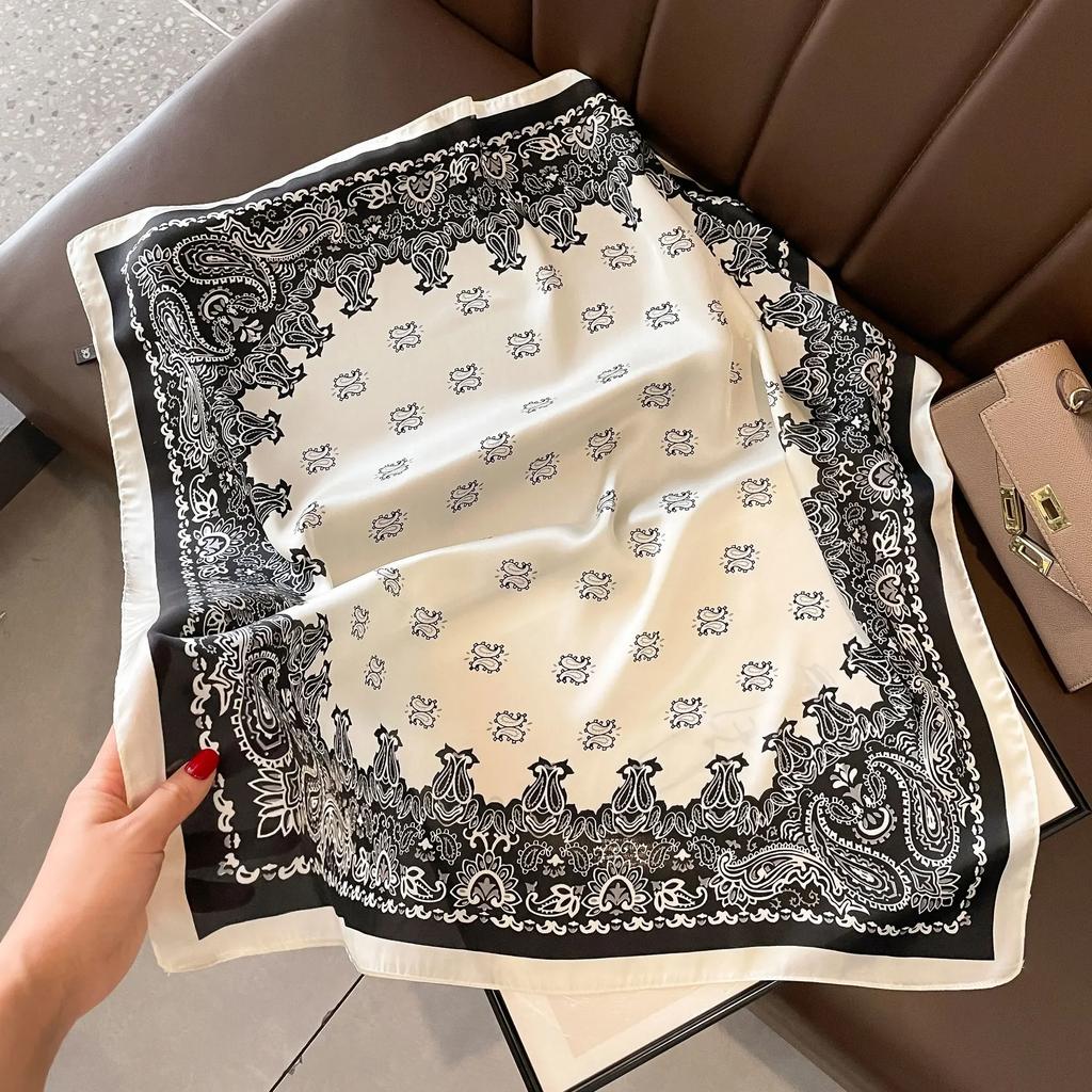 Plaid Silk Square Scarf Women Satin Shawl Wrap Hijab Female Hair Band Wrist Luxury Headkerchief 70*70cm Echarpe Bandana