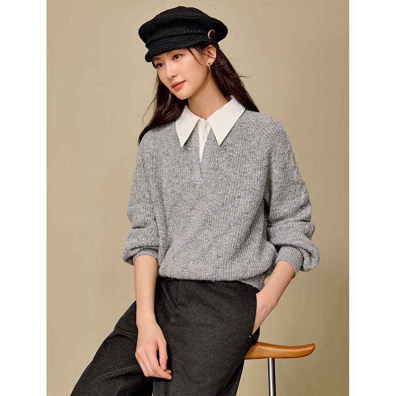 Женский трикотажный свитер INMAN с эффектом двухслойности, колор-блок, с рубашечным воротником