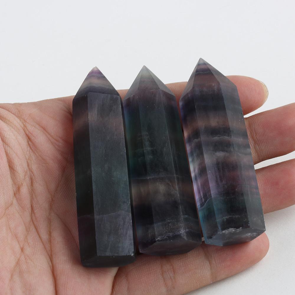 50-60mm Home Colorful Stone Collectables Gemstone Crystal Wand Natural Fluorite Point Healing