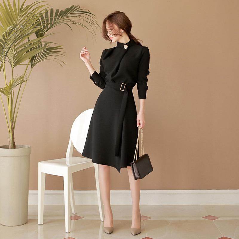 Весна Осень Женские Платья Ретро Профессиональная Одежда Vestidos Элегантная Мода Тонкий Миди Вечеринка Повседневное Платье