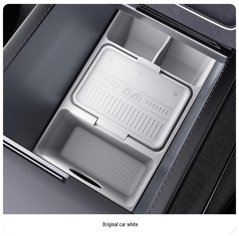 Tesla Central Console Storage Box: Original Car Color, Convenient Silicone Organizer for Lower Console Layer