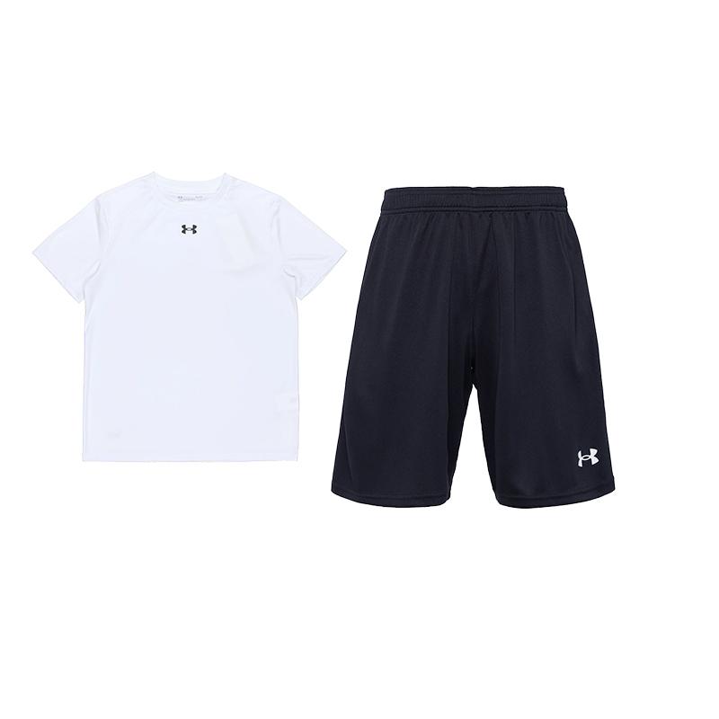 Under Armour Футболка с круглым вырезом и коротким рукавом для тренировок, баскетбольные трикотажные тренировочные шорты, повседневный спортивный комплект, мужские комплекты 21500513-100+21500201-001