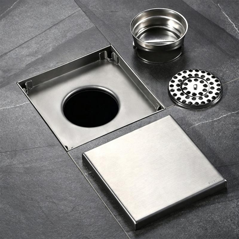 Square Floor Drain Cover 304 Steel Bathroom Shower Panel with Lift-Out Insert for Tile Floor and Wall Line Use