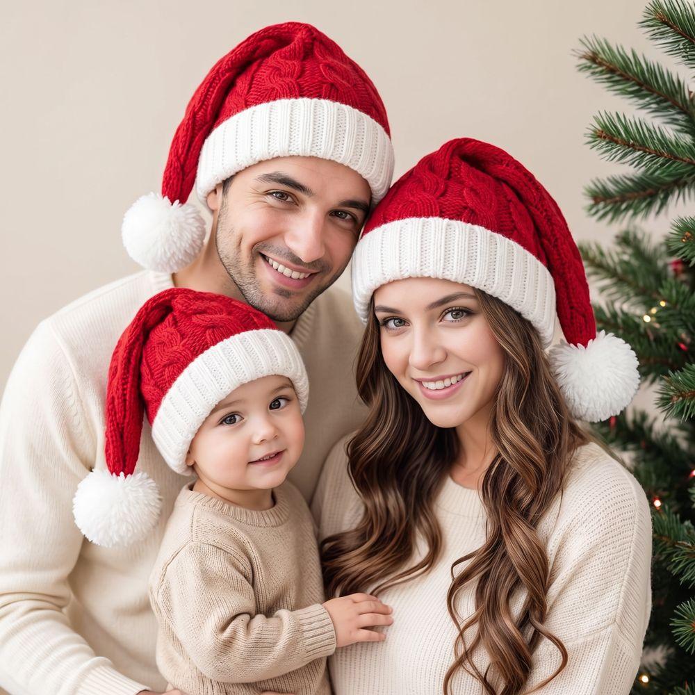 Merry Christmas Hat Santa Beanie Hat Stripe Parent Child Hat Leisure Woolen Hat  Female/Girls