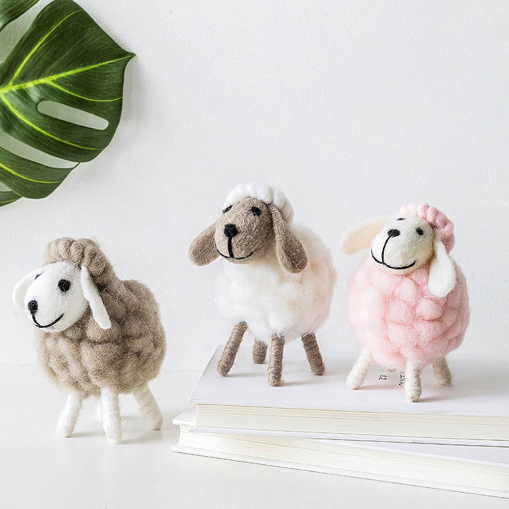 Wool Holiday Christmas Felt Sheep Figurines Party Supplies Statue Miniature Home Decoration