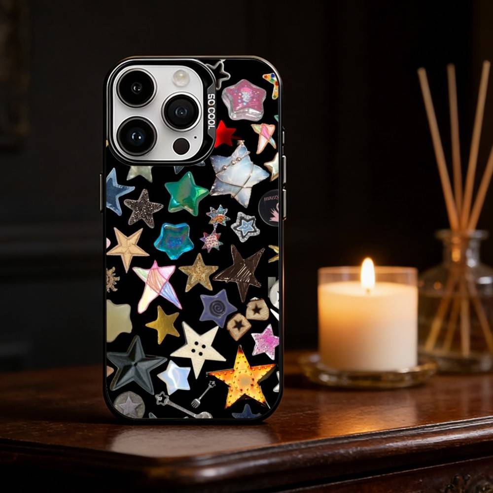 Colorful Star Phone Case For iPhone 17,16,15,14,13,12,11,Pro Max,Plus Candy Silver Cover
