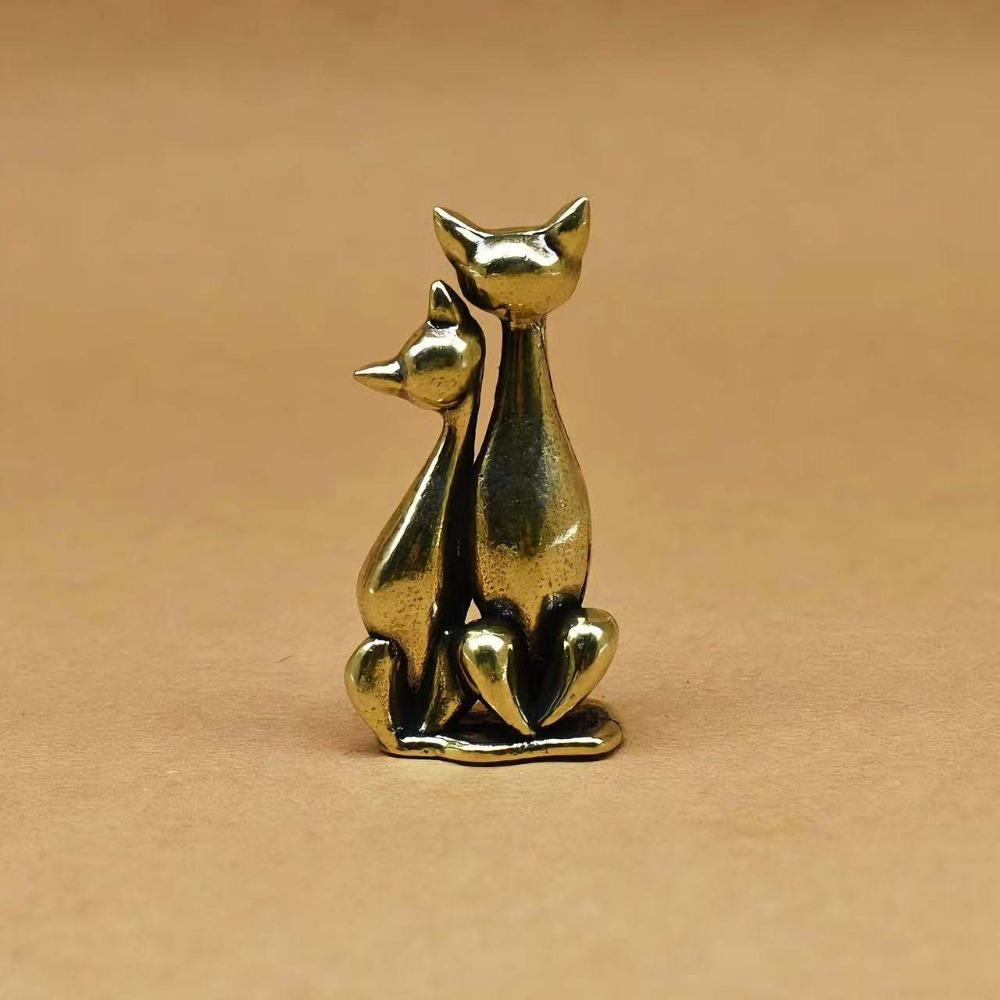 Парная фигурка кошек Винтажная латунная скульптура Художественное произведение Переплетенные любящие кошки Художественное произведение для дома, офиса Статуэтка кошки Домашнее украшение
