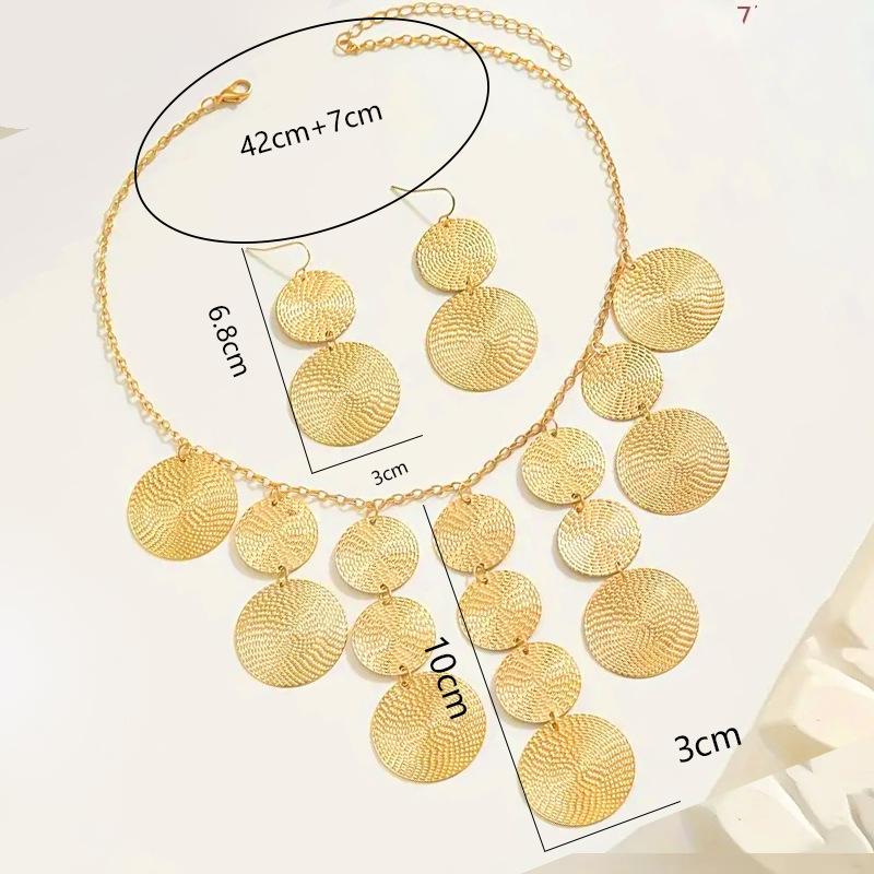 Fashion Hammered Disc Earrings and Necklace Set For Ladies