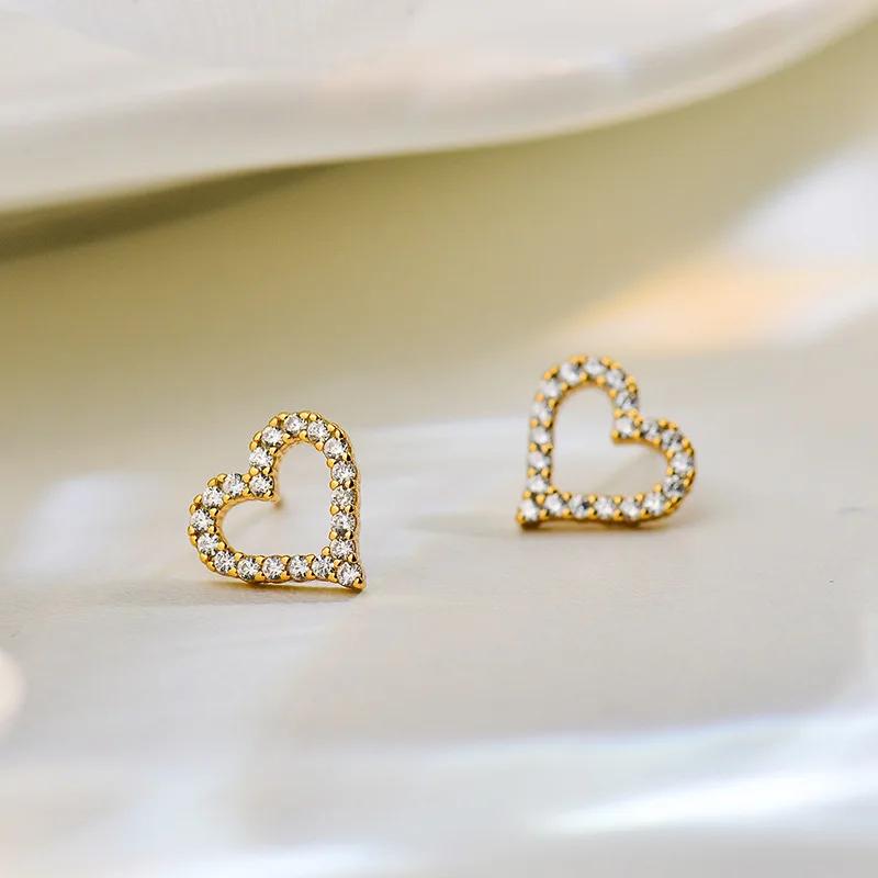 Korean Luxury Small Love Heart Earrings Golden Silver Color Zircon Stud Earrings for Women Fashion Jewelry 2025 Trend Wholesale