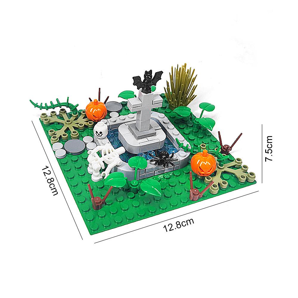 Moc Small Particle Diy Assembly Ghost Cemetery Scene Ornaments Toy Building Blocks Horror Theme Room Decorations