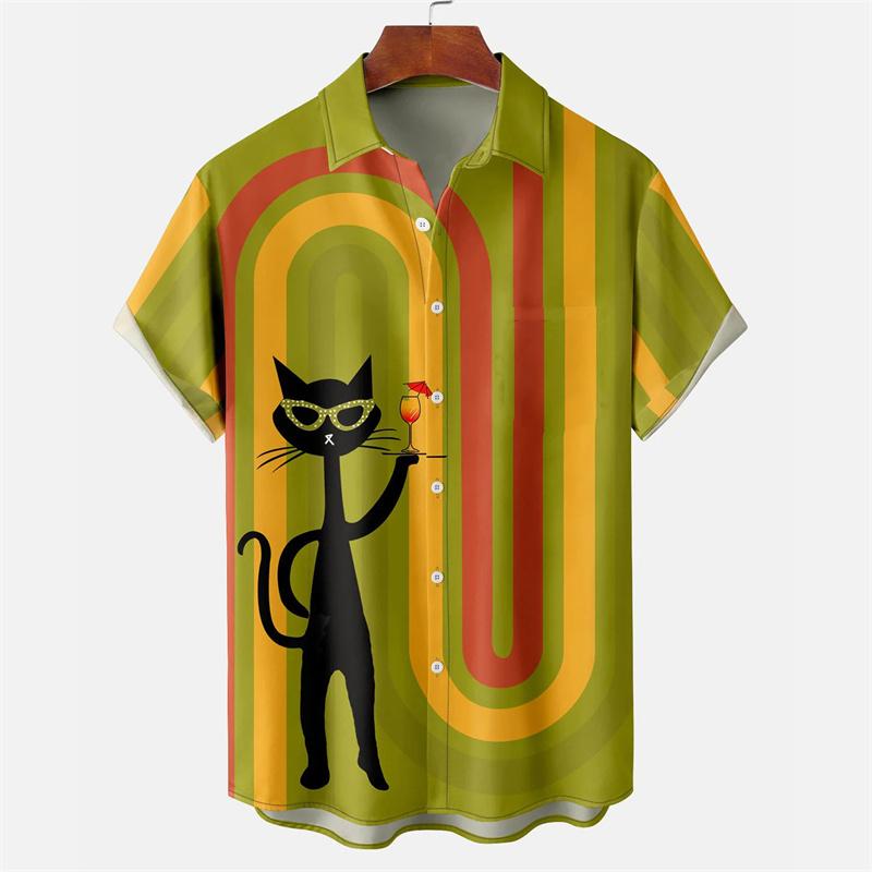 Men's Summer Shirt Egyptian Cat 3D Pattern Shirt Summer Collar Short Sleeve Retro Top 2026 Suitable for Both Men and Women