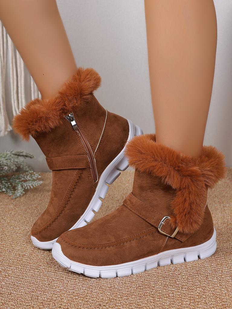 AJGS New Short Plush Suede Ankle Boots Winter Women Fur Warm Chelsea Snow Boots Casual Shoes Flats Gladiator Sport Ladies Boots