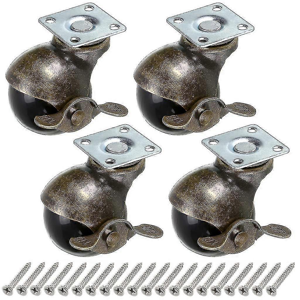 Bronze Ball Wheel, 50mm Ball Casters, Rounded Ball Casters With Brake, Replacement For Furniture, Sofas, Chairs, Cabinets, 4 Pcs - Ri