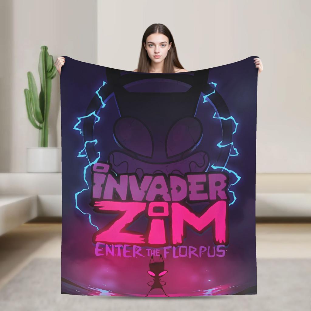 Gir Invader Zim Cartoon Throw Blanket Flannel Bedspread For Couch Chair Sofa Bed Funny Sofa Bed Cover