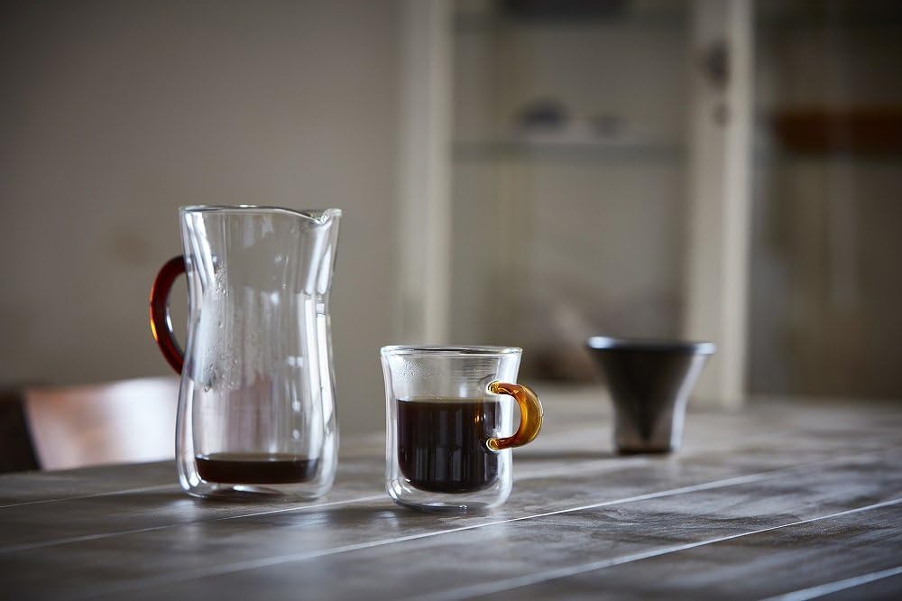 Pokaro Tea Double-Wall Heat-Resistant Glass Mug (1 Cup) with Amber Handle, 270ml Full Capacity, Heat-Resistant Glass, Iced Tea Glass, Double-Walled