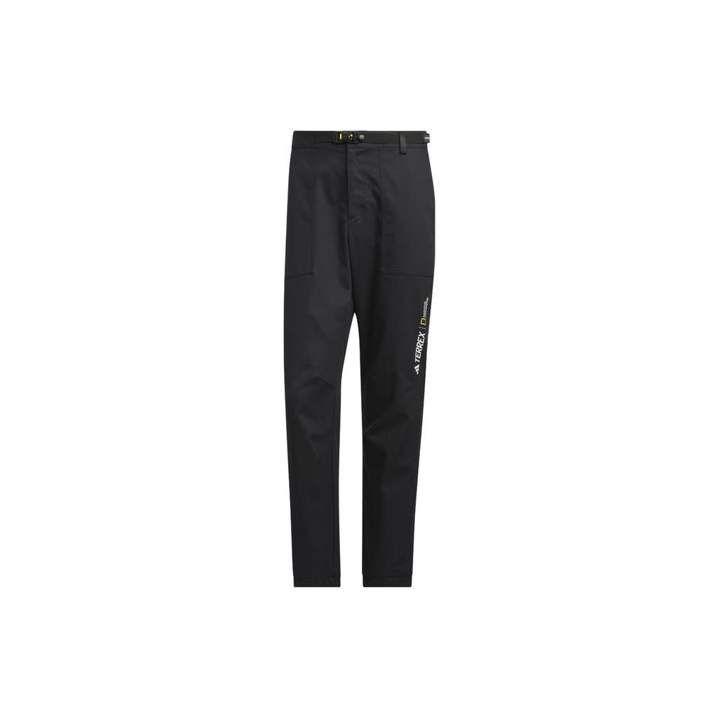 adidas X National Geographic Twill Solid Color Letter Logo Cuffed Outdoor Sports Брюки мужские брюки черные IL6593