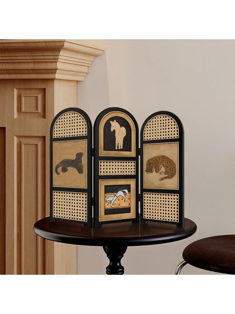 Vintage Desktop Screen Mini Painting Retro Leopard Decor for TV Cabinet Entryway Side Table