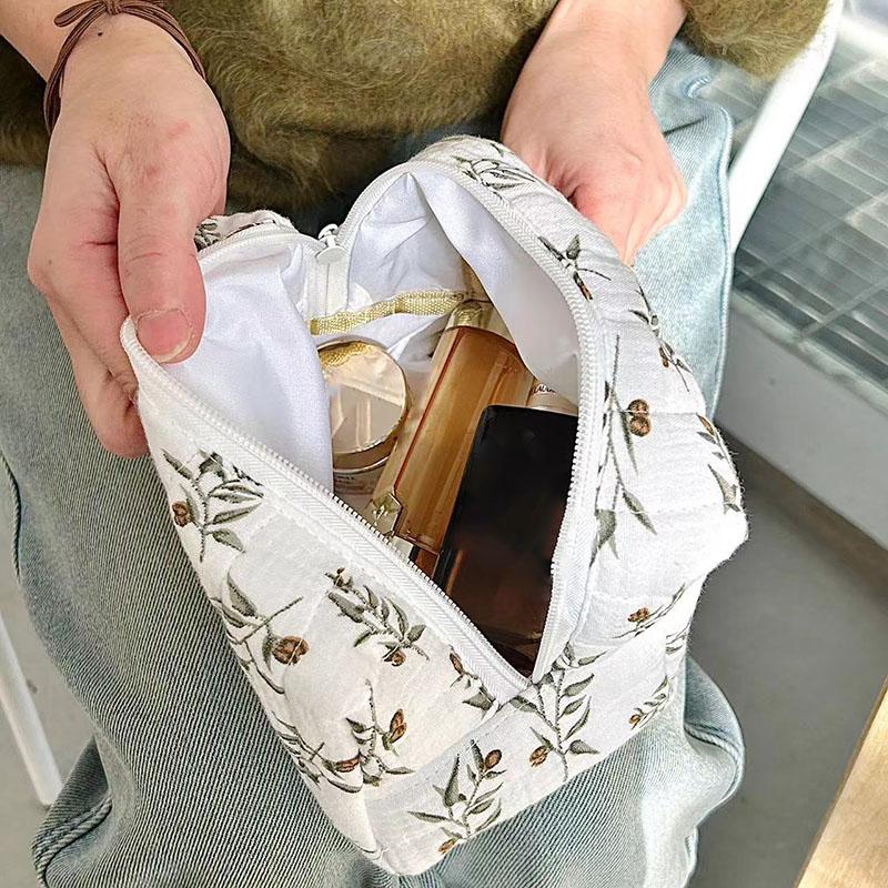 Дорожные женские косметички, симпатичные холщовые косметички с цветком вишни, органайзеры для дамской косметички