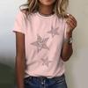 Women's 3D Star Printed T-shirt, Round Neck Casual T-shirt, Harajuku Streetwear, Short Sleeved T-shirt, Oversized Y2K Top, Women's Clothing