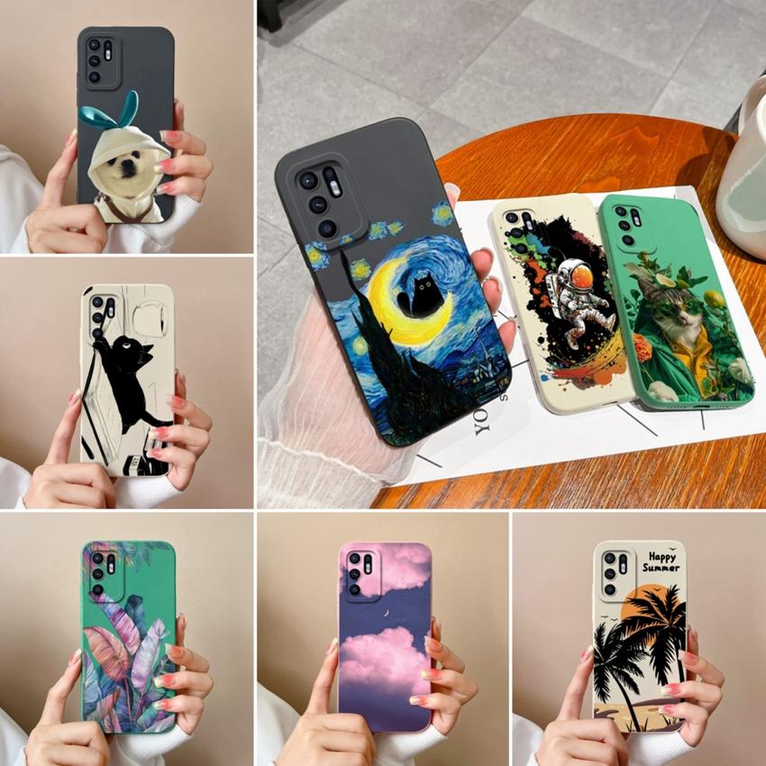 Для Oppo Reno6 7 8 10 Pro Lite 6z 7z 8z Чехол для телефона Модный узор «Масляная живопись Черный кот» Мягкий чехол Защитная пленка для экрана Противоскользящая накладка Для чехла Oppo