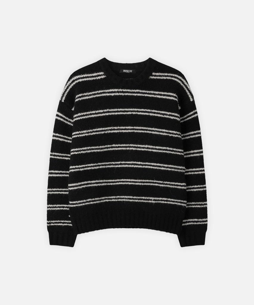 DRAW FIT Wool Hairy Stripe Pullover Knit [Black]