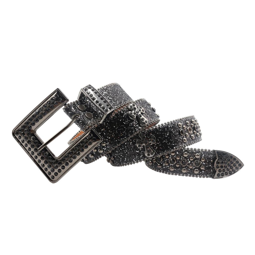 Black Cross Rhinestone Sequins Wide Belt Stylish Non-Porous Bare Body Blue Versatile European And American Ladies Prom Belt