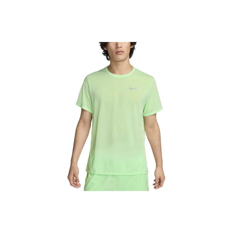 Nike Dri-FIT Miler Solid Color Logo Reflective Design Crew Neck Short Sleeve T-Shirt Men Tops Steam-Green DX0875-376