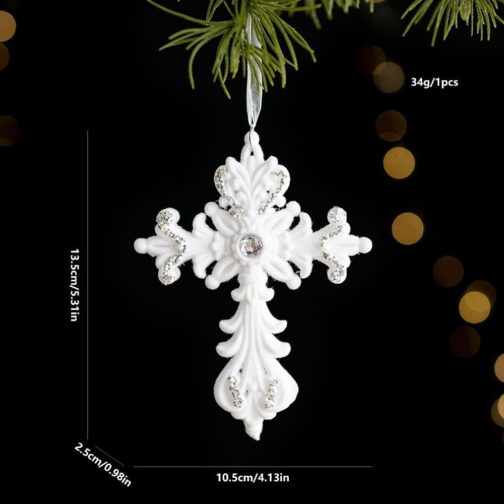 Plastic Christmas Bell Pendant Flocked Snowflake Bowknot Decor Christmas Tree Decor