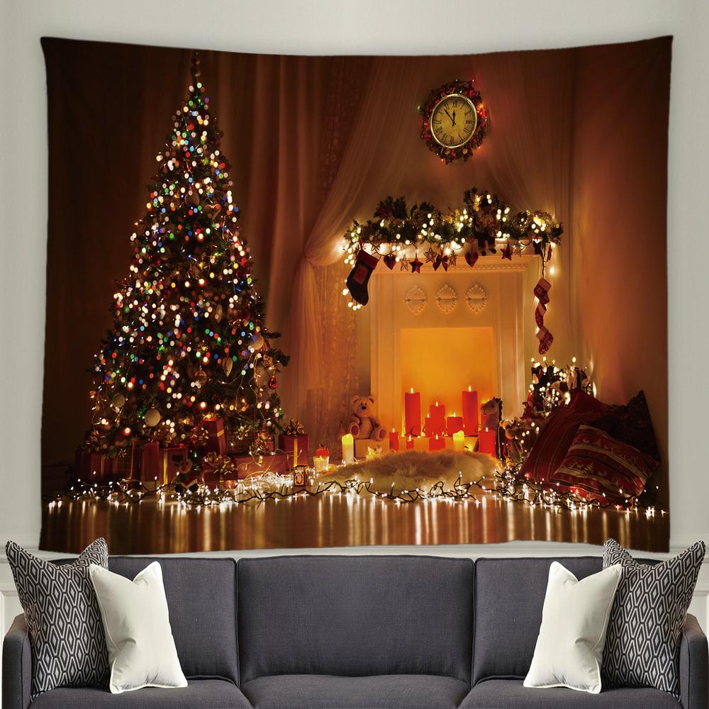 С Рождеством Санта-Клаус, Рождественская елка, камин, гобелен с принтом, украшение для дома, гостиной, спальни, стены, гобелен