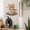Cartoon Teacup Cat Coffee Shop Kitchen Dining Room Home Wall Background Beautification Decorative Wall Stickers