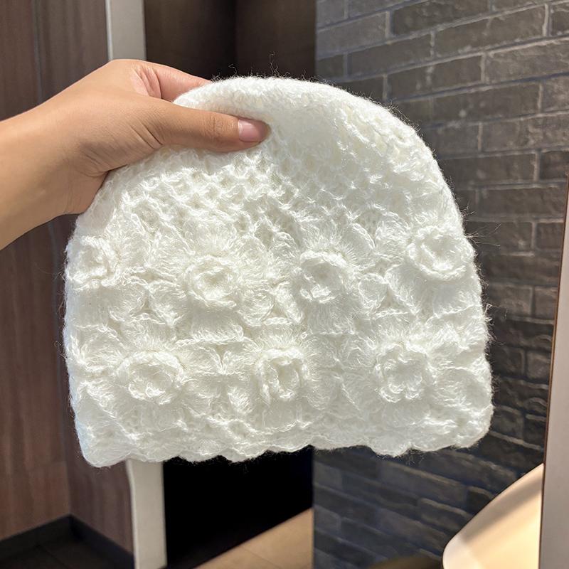 Универсальная вязаная крючком шапка женская весна и осень новая вязаная шерстяная шапка большая окружность головы полый мешок головной убор