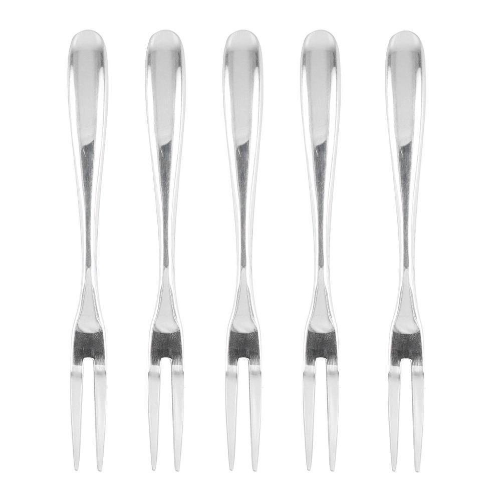5Pcs Polished Edge Snack Fork Rustless Steel Fruit Fork Handheld Dessert Fork Party Use