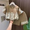 Летняя детская одежда с коротким рукавом + шорты в спортивном стиле модный комплект