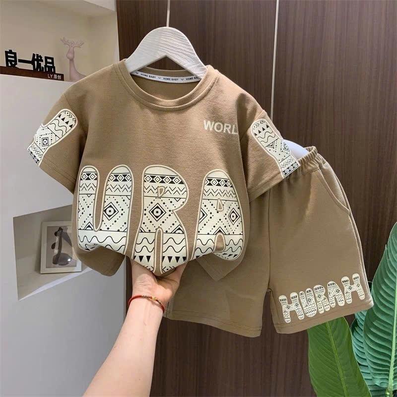 Летняя детская одежда с коротким рукавом + шорты в спортивном стиле модный комплект