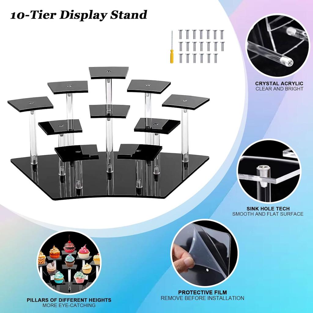 Acrylic Display Stands,10-Tier Action Figure Display Stand,Multilevel Acrylic Risers for Funko Pop Cupcake Dessert and Perfume Display,Display Risers