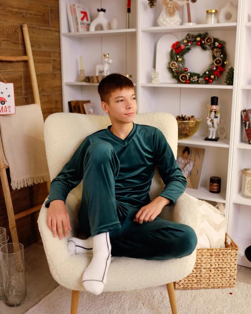 Пижама – Плюшевый велюровый комплект для мальчиков-подростков, Теплый зимний комфорт, Зима, 6412-030 HC