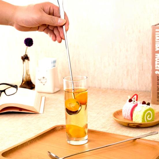 Ложка для перемешивания с длинной ручкой, пищевая удобная ручка, полированные столовые приборы из нержавеющей стали, мороженое, десерт