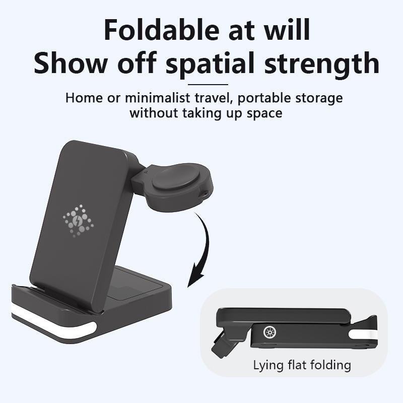 3 в 1 беспроводная зарядная подставка для iPhone 16/15/14/13/12/11/X складная быстрая зарядная станция для i-Watch Ultra/10/9/8 AirPods