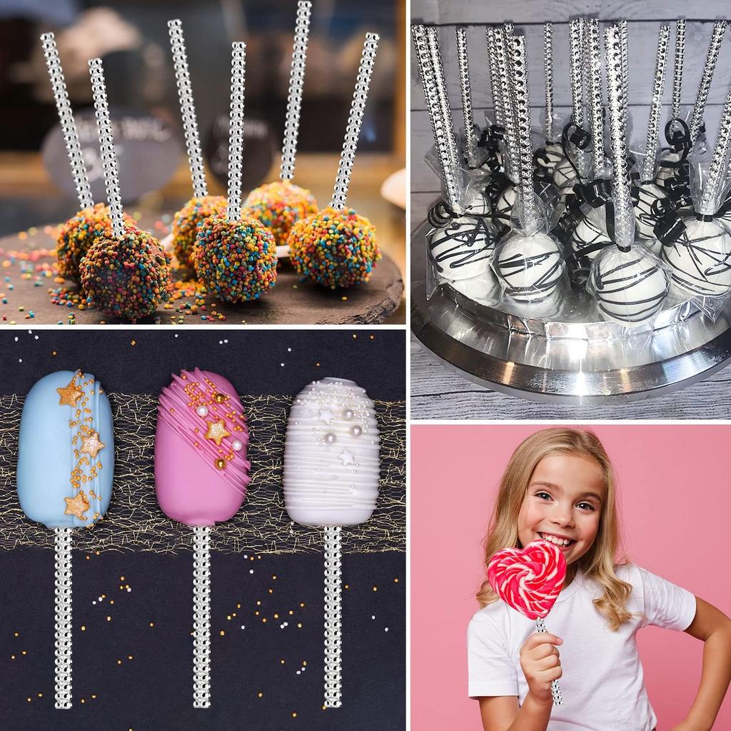 Silver Candy Apple Sticks, 26Pcs Bling Caramel Apple Wooden Pointed Skewers, Fruit Treats Cake Pop Decorative Sticks with Glass Bag Glitter Ribbons